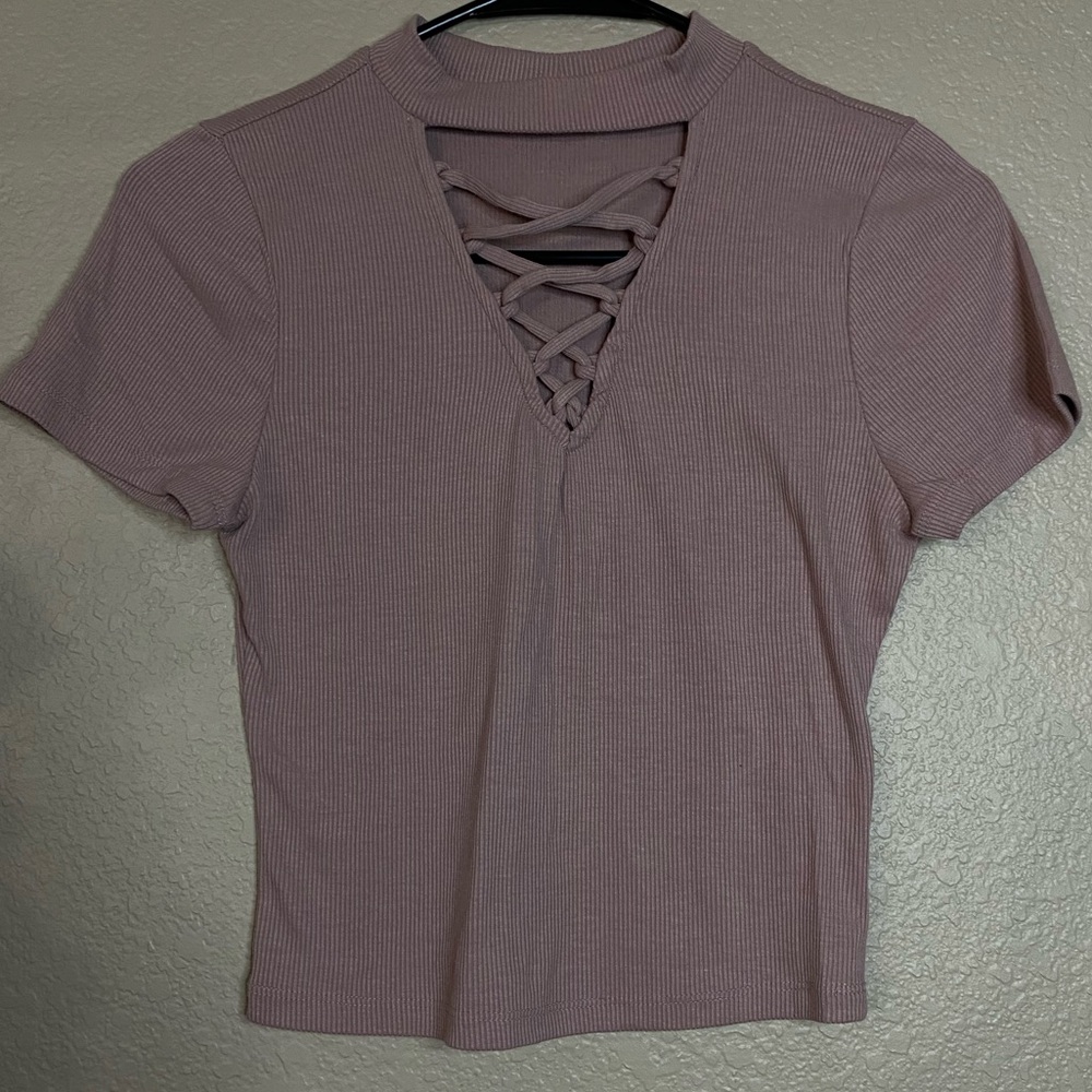 S turtle neck cropped shirt pinkish purpleish tan